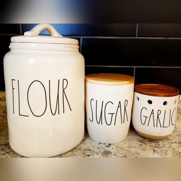 Rae Dunn Kitchen Rae Dunn Canister Set Flour Sugar Garlic White And
